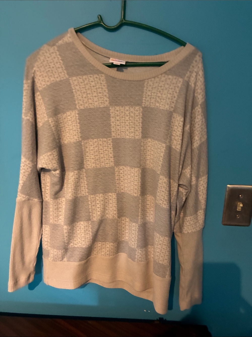 LuLaRoe Light Gray and Cream Checker Knit Sweater